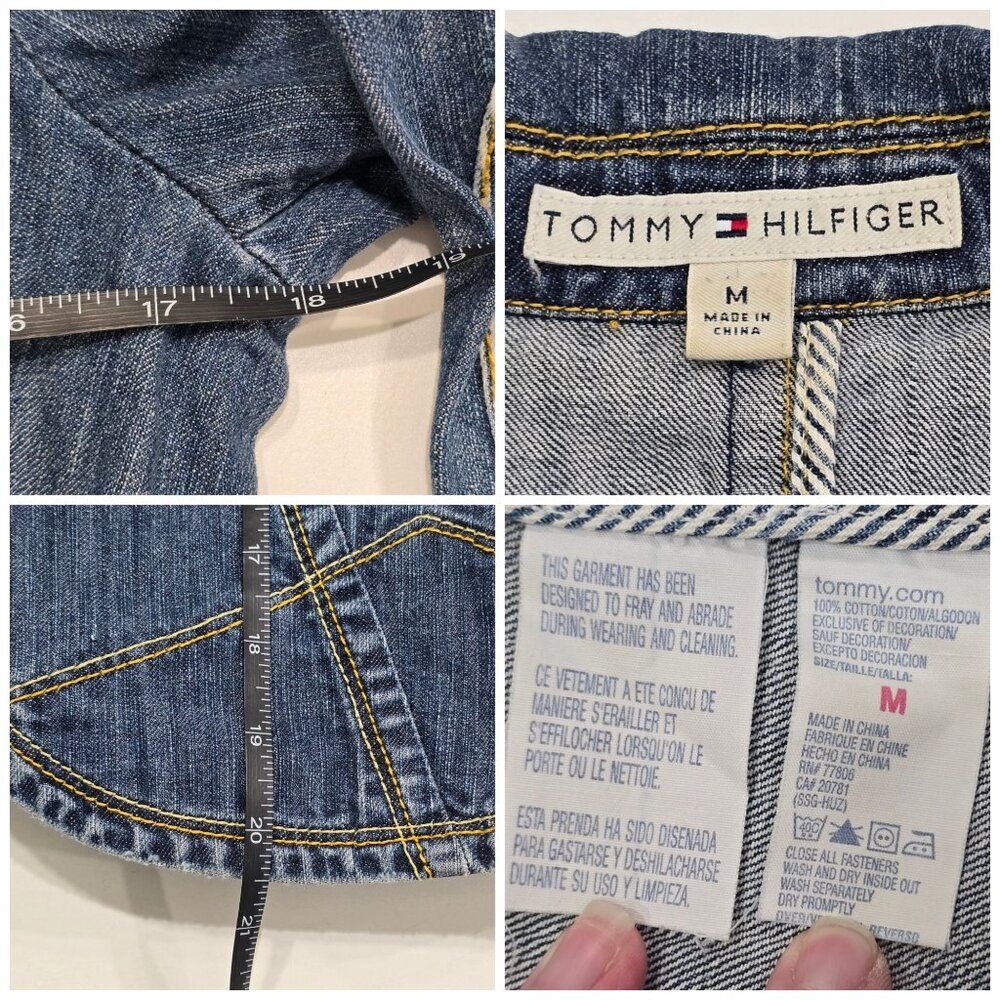 Tommy Hilfiger ✦ Denim Tailored Jacket ✦ Blue Striped Elbow Patch Structured M - Picture 11 of 12